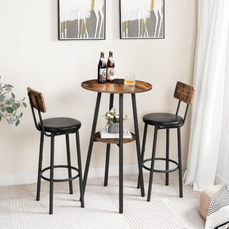 Bartisch rund 2-stöckig Kneipentisch Bistrotisch mit Stauraum Hochplatte Cocktailtisch mit Spanplatte Spanplatte für Küche Wohnzimmer Besprechungszimmer Rustikal Braun und Schwarz, HOOBRO BF55BT01
