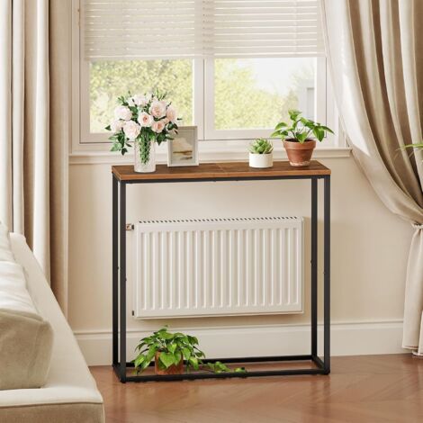 Hoobro – Console meuble EBF76XG01 – Table console fine 75 x 20 x 76 cm – Marron rustique et noir – Panneaux d'aggloméré et métal – Pieds réglables