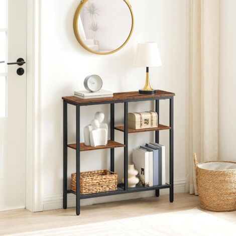 Table Console, Table d’Appoint de 75 cm, Bout de Canapé, Table d’Entrée Industrielle à 4 Niveaux, pour entrée, Salon, Couloir, Marron Rustique et Noir EBF79XG01,HOOBRO