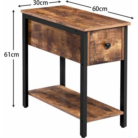Table de Chevet avec 2 Tiroirs Fine pour Petit Espace HOOBRO Table d’Appoint Aspect Bois Style Industriel EBF54BZ01 Cadre Stable et Solide Bout de Canapé