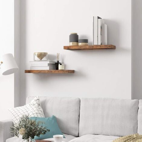 Étagères Murales, Lot de 2, Tablettes Flottantes Charge Maximal 10 Kg, avec Supports Cachés, 40 x 20 x 3,8 cm, en MDF, pour Salle de Bain, Chambre, Cuisine, Bureau, HOOBRO EBF40BJ01