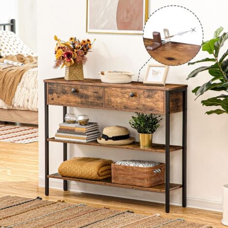 Table Console, Table d'Entrée avec 2 Tiroirs, Table d’appoint 2 Niveaux, Bout de Canapé avec Cadre Stable, pour Entrée, Salon, Style Industriel, HOOBRO EBF32XG01