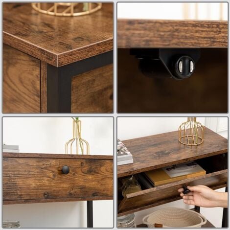 Table Console, Table d'Entrée avec 2 Tiroirs, Table d’appoint 2 Niveaux, Bout de Canapé avec Cadre Stable, pour Entrée, Salon, Style Industriel, HOOBRO EBF32XG01