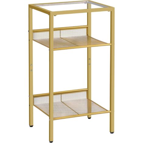 Hoobro – Table d'appoint dorée 40x30x75 cm – Plateau en verre trempé – 3 niveaux de rangement – Pour salon, chambre – EGD04DH01 (1/5)