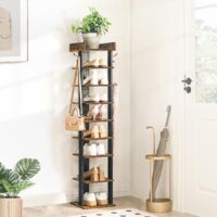 Schuhregal, vertikales Schuhablage, 9-lagiges Schuhschrank, schmale Schuhständer mit Zaun und Haken, platzsparend, für Flur, Wohnzimmer, Schlafzimmer, HOOBRO EBF81XJ01G2