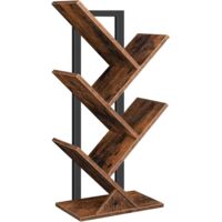 Bücherregal, Standregal mit 4 Ebenen, Holz DVD Regal, in Baumform, Metallgestell, für Wohnzimmer, Arbeitszimmer, Kinderzimmer, Vintagebraun