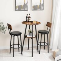 Hoobro – Table de bar ronde haute à 2 niveaux – Panneaux d’aggloméré et cadre métallique – Stable et esthétique marron rustique – EBF55BT01