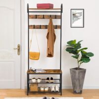Hoobro – Porte manteau avec 9 crochets amovibles et banc – Dimensions 70x30x182 cm – Charge max 90 kg – EBF13MT01