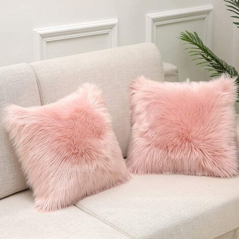 Cushion Cover Pink Faux Fur Deluxe Decorative Sofa Bedroom Bed Super Soft Plush Mongolia Pillow Cover Sofa Car Seat Tent 45X45cm Pack of 1