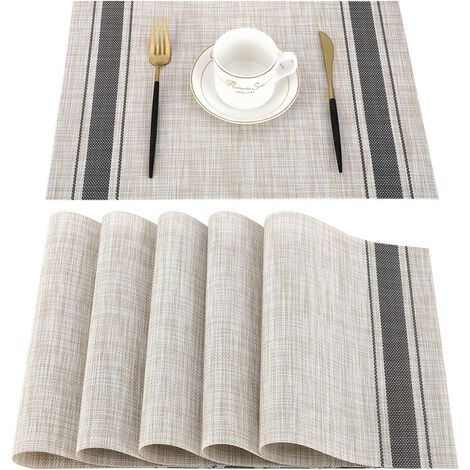 Set of 6 PVC Placemats Washable Non-slip Heat Resistant, Easy to Clean and Store, 45cmx30cm