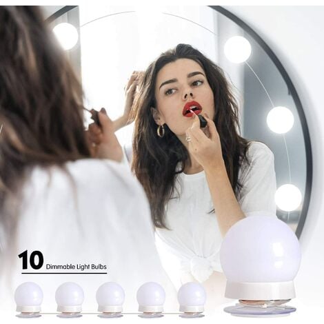 LED Dressing Table Mirror Light, Hollywood LED Light Kit Dimmable 10 Bulbs Adjustable Brightness 3 Colors 10 Brightness Levels LED Makeup Mirror Lamp for Cosmetic Room / Dressing Table