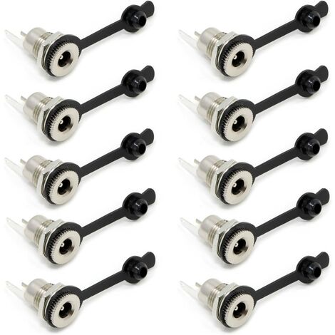 Pack of 10 female jack adapters, 5.5 x 2.1 mm, with dust cap