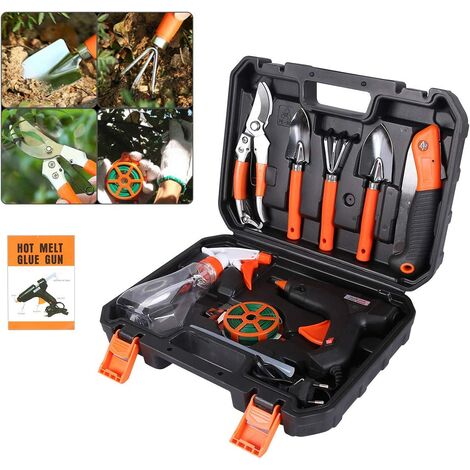 Garden Tool Set gardening tools Gardening kit with Carrying Case, Garden Secateurs Ergonomic Handle Anti-slip and Rustproof Gift for garden lovers (black)