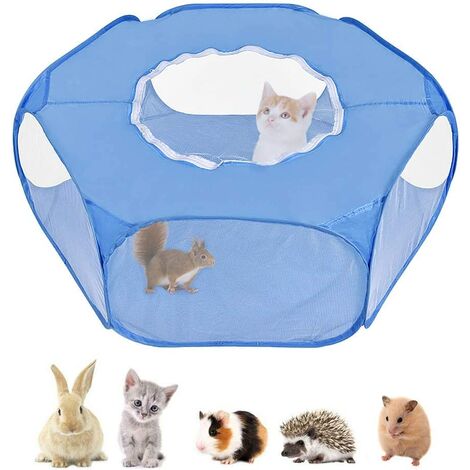 Small Animal Playpen, Transparent Breathable Pet Tent with Top Lid, Fence Foldable Indoor Outdoor Exercise Yard with Auto Open