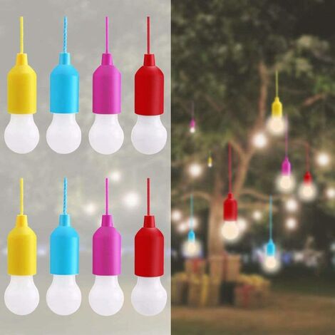 8pcs LED Pull Cord Light, Camping Lantern Bulb Portable Light Cord LED Batteries Decorative Bulb for Hiking Fishing Barbecue camping Wardrobe Parties Emergency Light, Warm White