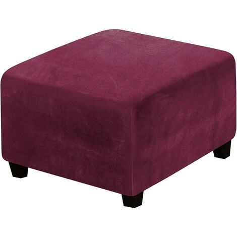 Square Ottoman Covers Ottoman Slipcover Square Footstool Protector Covers Storage Stool Ottoman Covers Stretch with Elastic Bottom, Feature Real Velvet Plush Fabric, Red wine