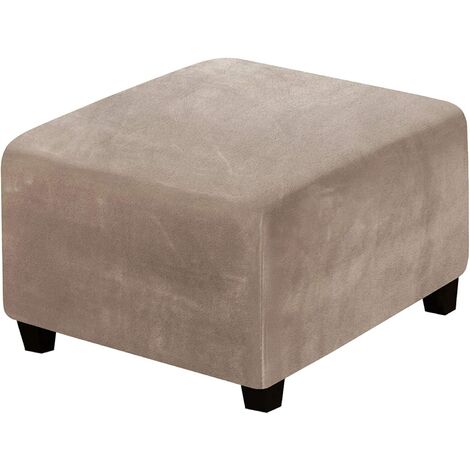 Square Ottoman Covers Ottoman Slipcover Square Footstool Protector Covers Storage Stool Ottoman Covers Stretch with Elastic Bottom, Feature Real Velvet Plush Fabric, Taupe
