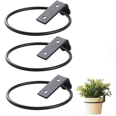 6 inch Flower Pot Holder Ring Wall Mounted,Set of 3 Wall Planter Hook,Iron Black Collapsible Bracket - Rail Metal Fence Planters for Indoor and Outdoor Use (6 Inch)