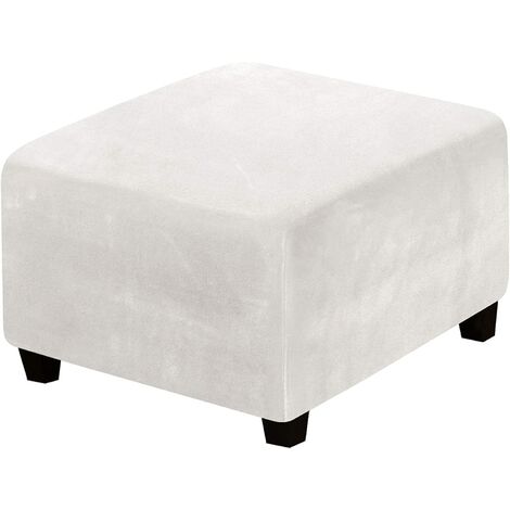 Square Ottoman Covers Ottoman Slipcover Square Footstool Protector Covers Storage Stool Ottoman Covers Stretch with Elastic Bottom, Feature Real Velvet Plush Fabric, Off-white