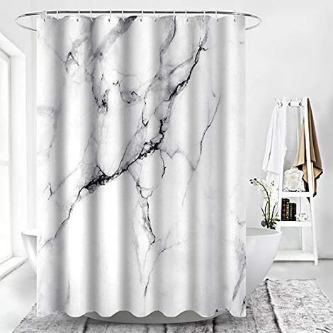 Marble Fabric Shower Curtain Extra Long, Black And Gray Shower Curtain Sets