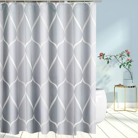 Shower curtain waterproof and washable fabric for bathroom shower and bathtub, modern home bathroom decoration 182.88 cm (grey white teardrop)