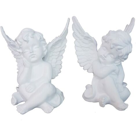 I Set of 2 Resin Angel Cherub Wings Figurine Home Garden Patio Angel Statue Outdoor Sculpture Shelf Collectible Figurine 4.25" (A+B)