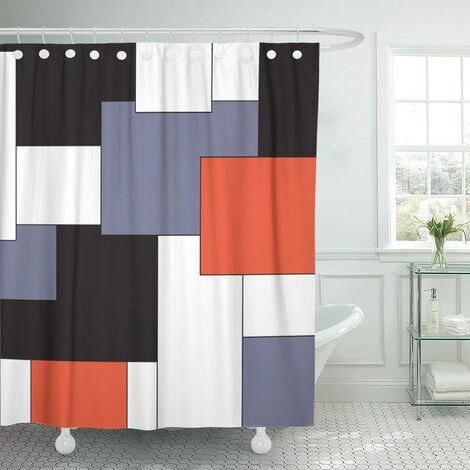Accrocn Waterproof Shower Curtain Curtains Fabric Wavy Vertical Stripes Red Black White and Grey 72x72 Inches Decorative Bathroom Odorless Eco Friendly