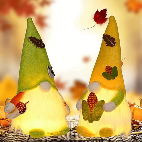 Lighted Fall Gnomes Autumn Decor, Thanksgiving Decorations for Home Clearance, Harvest Maple Leaf Scandinavian Handmade Tomte, Farmhouse Tiered Tray Decor, Set of 2