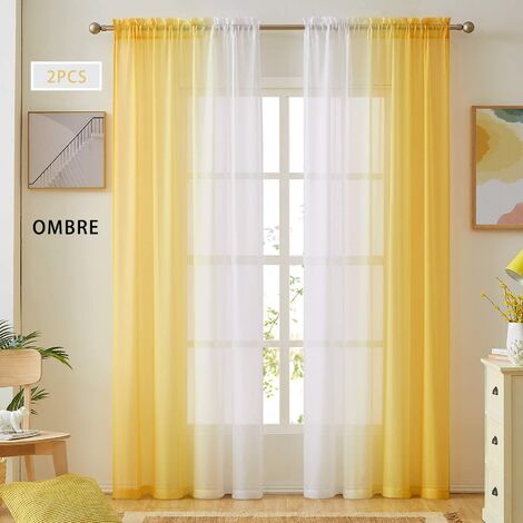 Yellow Ombre Faux Linen Sheer Curtains for Bedroom Living Room Rod Pocket, 2 Tone Reversible Gradient Voile Semi Window Curtains,Privacy and Light Filtering, Set of 2 Panels, 54 x 96 Inch Length