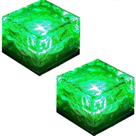 Solar Ice Cube Lights Solar Brick Light LED Landscape Light Crystal Brick Light Outdoor Path Lights Waterproof for Outdoor Garden Patio Yard Lawn Pool Decoration (Green, 2pcs)