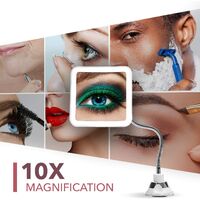 10X Magnifying Mirror with LED Lighting and Flexible Viewing Angle Travel Daylight Natural Light LED Wireless and Portable (Mira Plus)