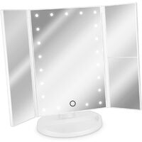 3-Sided LED Lighted Mirror - Stand-up Folding Triptych Makeup Mirror with Magnifying Effect x2 x3 - Battery or USB - White