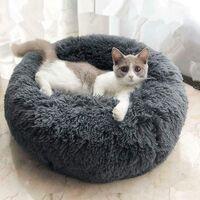 Round Dog and Cat Basket Plush Soft and Comfortable Donut Cat Warm Fluffy Puppy Bed for Winter Sleeping 60cm
