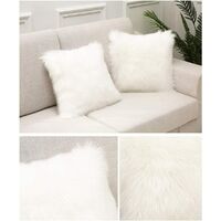 White Faux Fur Cushion Cover Deluxe Decorative Sofa Bedroom Bed Super Soft Plush Mongolia Pillow Cover Sofa Car Seat Tent 40X40cm Pack of 1