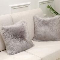 Gray Faux Fur Cushion Cover Deluxe Decorative Sofa Bedroom Bed Super Soft Plush Mongolia Pillow Cover Sofa Car Seat Tent 50X50cm Set of 1