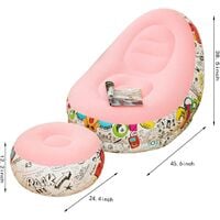 Lazy Inflatable Sofa with Inflatable Foot Cushion, Outdoor Flocking Graffiti Pattern, Suitable for Home or Office Rest (Pink)