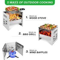 Portable Camping Stove, Camping Light Wood Stove with Grid and Storage Bag, Foldable Compact Durable for Barbecue Hiking Camping Picnic Outdoor Cooking