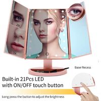 Triple Makeup Mirror, 1X / 2X / 3X / 10X Magnifying LED Illuminated Desktop Mirror Battery & USB Charging 180 Degree Free Rotation Adjustable (Rose Gold)