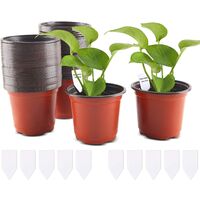 100 Pcs Plastic Plant Pots, 10cm Plastic Seedling Flower Pots with Labels Plants Nurseries Flower Plant Container