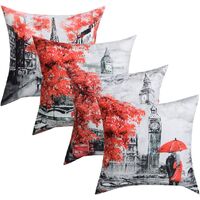 4 Packs Throw Pillow Covers Black Red Color Eiffel Tower Big Ben Modern Couple Under Square Throw Pillow Cover Decorative Pillow Case Home Decor 18 x 18 Inch