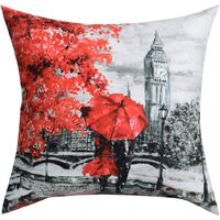 4 Packs Throw Pillow Covers Black Red Color Eiffel Tower Big Ben Modern Couple Under Square Throw Pillow Cover Decorative Pillow Case Home Decor 18 x 18 Inch