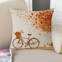 Autumn Fall Big Tree Pillow Cover Maple Leaf Bicycle Throw Pillow Covers Cushion Covers Square Decorative Pillow Covers for Sofa Couch Bed and Car(18"X18", Cotton-Linen )