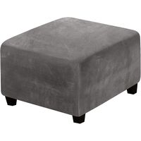 Square Ottoman Covers Ottoman Slipcover Square Footstool Protector Covers Storage Stool Ottoman Covers Stretch with Elastic Bottom, Feature Real Velvet Plush Fabric, Gray
