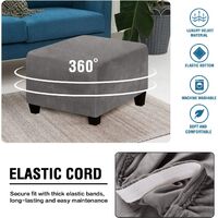Square Ottoman Covers Ottoman Slipcover Square Footstool Protector Covers Storage Stool Ottoman Covers Stretch with Elastic Bottom, Feature Real Velvet Plush Fabric, Gray