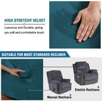 Recliner Chair Cover Velvet Plush 1-Piece Recliner Covers for Large Recliner, Soft Thick Luxury Velvet Furniture Protector with Elastic Bottom, Anti-Slip Foams Attached (Recliner, Deep water blue)