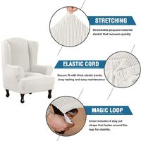 1 Piece Super Stretch Stylish Furniture Cover/Wingback Chair Cover Slipcover Spandex Jacquard Checked Pattern, Super Soft Slipcover Machine Washable/Skid Resistance (Wing Chair, Tooth white)