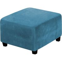 Square Ottoman Covers Ottoman Slipcover Square Footstool Protector Covers Storage Stool Ottoman Covers Stretch with Elastic Bottom, Feature Real Velvet Plush Fabric, Peacock blue