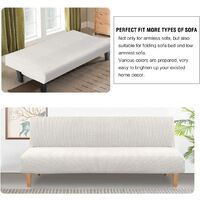 Armless Futon Cover Stretch Sofa Bed Slipcover Protector Elastic Feature Rich Textured High Spandex Small Checks Jacquard Fabric Sofa Shield Futon Cover, Machine Washable, Tooth white