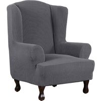 1 Piece Super Stretch Stylish Furniture Cover/Wingback Chair Cover Slipcover Spandex Jacquard Checked Pattern, Super Soft Slipcover Machine Washable/Skid Resistance (Wing Chair, Gray)