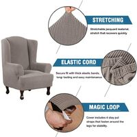 1 Piece Super Stretch Stylish Furniture Cover/Wingback Chair Cover Slipcover Spandex Jacquard Checked Pattern, Super Soft Slipcover Machine Washable/Skid Resistance (Wing Chair, Taupe)